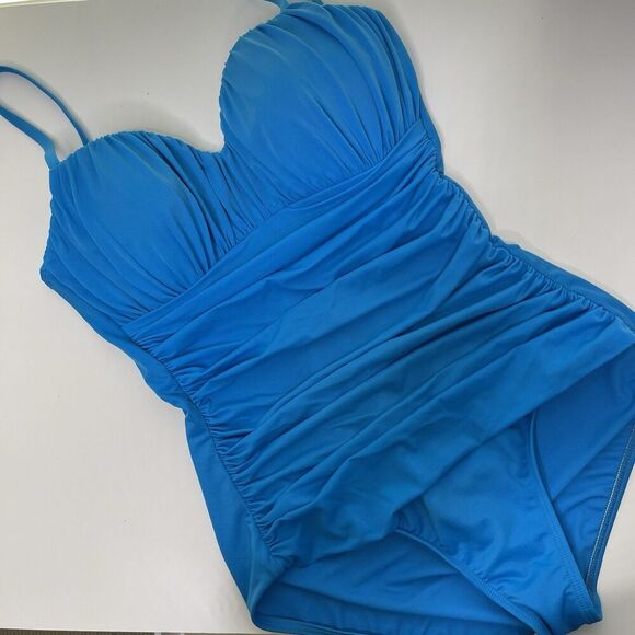 MIRACLESUIT Rialto Swimsuit Size 14 Slimming Shaper Ruched Blue Tummy Control - Picture 5 of 16